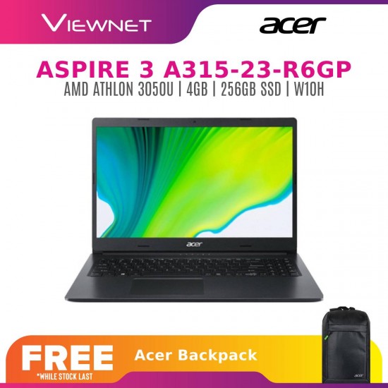 Acer Aspire 3 A315-23-R6GP LAPTOP – AMD Athlon 3050U | 4GB | 256GB SSD | AMD Radeon Graphics | 15.6″ FHD FREE BACKPACK